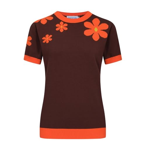 OXKnit T-Shirts Damen 1960er Jahre Retro Blume Stricken Kurze Ärmel Crewneck lässig Stricken Top von OXKnitstore