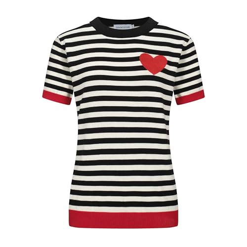 OXKnit Retro Streifen T-Shirts Damen 1960er Jahre Klassisches rotes Liebesherz Stricken Kurze Ärmel lässig Top von OXKnitstore