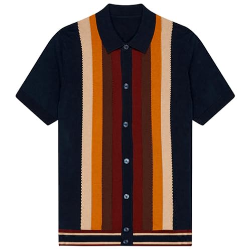 OXKnitstore OXKNIT Herren Casual 1960er Mod Style Streifen Gestricktes Retro Poloshirt Weich Bequem Erhältlich in Groß & Tall, B-navy blau, Klein von OXKnitstore