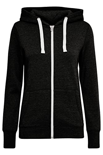 OXMO OXOlinda Damen Sweatjacke Kapuzenjacke Hoodie mit Kapuze Zip-Hoodie Zip-Jacke meliert mit Reißverschluss in Kontrastfarben Dicke Kordeln, Größe:M, Farbe:Black (799000) von OXMO