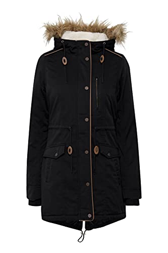 OXMO Anna Damen Winterparka Parka Mantel mit Fellkapuze und Teddy-Futter, Größe:L, Farbe:Black (799000) von OXMO