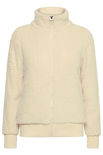 OXMO Anneka Sweatjacke Damen Jacke mit Teddyfutter außen kurz mit Stehkragen, Größe:M, Farbe:Cloud Dancer (114201) von OXMO