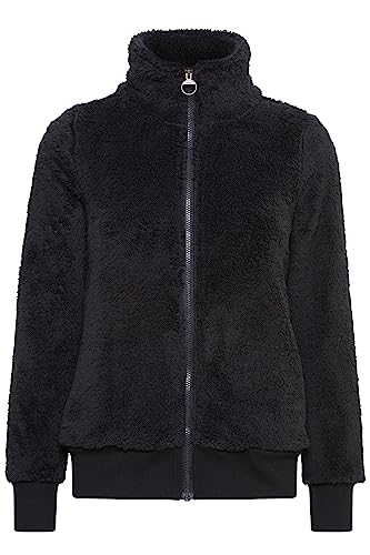 OXMO Anneka Sweatjacke Damen Jacke mit Teddyfutter außen kurz mit Stehkragen, Größe:XS, Farbe:Black (194007) von OXMO