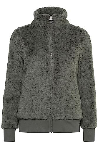 OXMO Anneka Sweatjacke Damen Jacke mit Teddyfutter außen kurz mit Stehkragen, Größe:XS, Farbe:Castlerock (180201) von OXMO