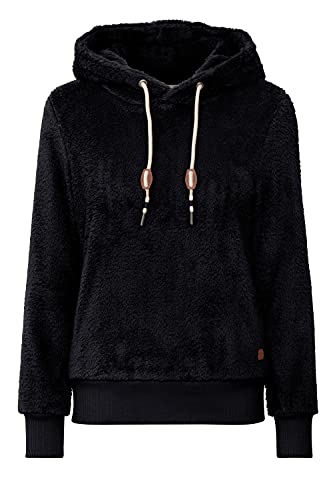 OXMO Anniken Hoodie Damen Kapuzenpullover Pullover mit Kapuze & Teddyfutter außen kurz, Größe:L, Farbe:Black (194007) von OXMO