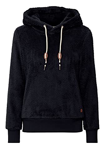 OXMO Anniken Hoodie Damen Kapuzenpullover Pullover mit Kapuze & Teddyfutter außen kurz, Größe:L, Farbe:Total Eclipse (194010) von OXMO