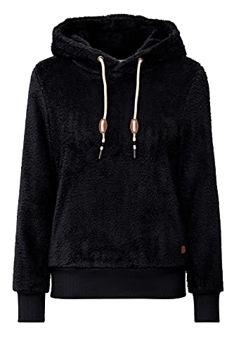 OXMO Anniken Hoodie Damen Kapuzenpullover Pullover mit Kapuze & Teddyfutter außen kurz, Größe:XS, Farbe:Black (194007) von OXMO