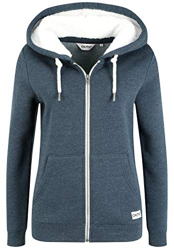 OXMO Binja Damen Lange Sweatjacke Kapuzenjacke Hoodie mit Teddyfell-Kapuze, Größe:M, Farbe:Insignia Blue Melange (1940101) von OXMO