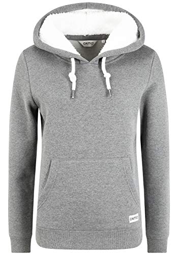 OXMO Binna Damen Kapuzenpullover Hoodie Pullover Mit Kapuze Und Teddy-Fell, Größe:L, Farbe:Grey Melange (1840051) von OXMO