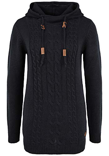 OXMO Cable Damen Strickpullover Grobstrick Pullover Mit Kapuze, Größe:L, Farbe:Black (799000) von OXMO