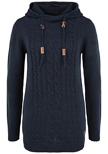 OXMO OXCable Damen Strickpullover Grobstrick Pullover mit Kapuze Kordelzug Rippbündchen Regular fit, Größe:XS, Farbe:Insignia B (791991) von OXMO