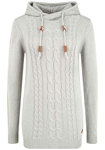 OXMO OXCable Damen Strickpullover Grobstrick Pullover mit Kapuze Kordelzug Rippbündchen Regular fit, Größe:XS, Farbe:MID Grey (792842) von OXMO