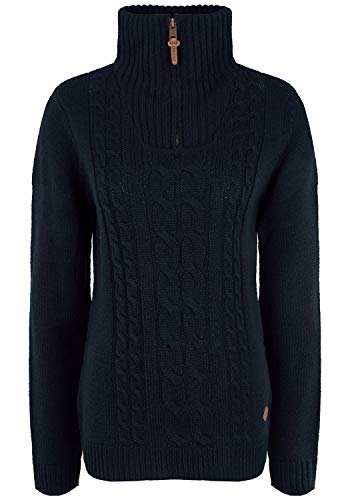 OXMO Carry Damen Strickpullover Troyer Grobstrick Pullover mit Stehkragen, Größe:L, Farbe:Black (799000) von OXMO