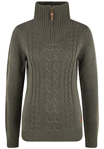 OXMO Carry Damen Strickpullover Troyer Grobstrick Pullover mit Stehkragen, Größe:XS, Farbe:Dark Grey (792890) von OXMO