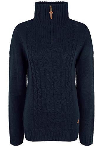 OXMO OXCarry Damen Strickpullover Troyer Grobstrick Pullover mit Troyerkragen Rippbündchen Label-Details Regular fit, Größe:XS, Farbe:Insignia B (791991) von OXMO