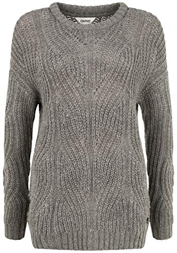 OXMO Chiara Damen Strickpullover Grobstrick Pullover mit Rundhalsausschnitt, Größe:L, Farbe:Medium Grey Melange (1802011) von OXMO