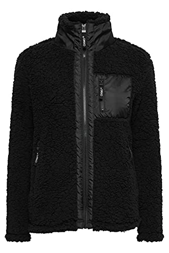 OXMO Ellin Sweatjacke Damen Jacke mit Teddyfutter außen kurz mit Stehkragen, Größe:L, Farbe:Black (194007) von OXMO