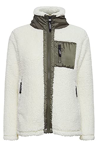 OXMO Ellin Sweatjacke Damen Jacke mit Teddyfutter außen kurz mit Stehkragen, Größe:XL, Farbe:Cloud Dancer (114201) von OXMO