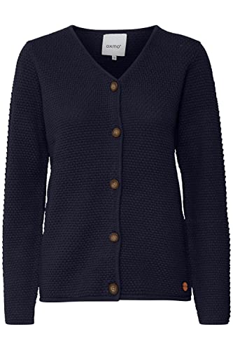 OXMO OXHelga Damen Strickjacke Feinstrick Cardigan Strickcardigan mit V-Ausschnitt Knöpfen 100% Baumwolle Regular fit, Größe:S, Farbe:Total Eclipse (194010) von OXMO