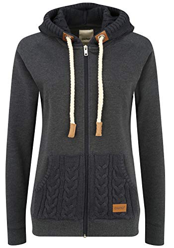 OXMO Matilda Damen Sweatjacke Kapuzenjacke Hoodie mit Kapuze, Größe:XS, Farbe:DAR Grey M (798288) von OXMO