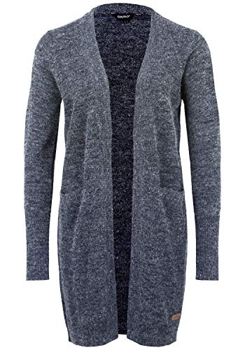 OXMO Neli Damen Lange Strickjacke Feinstrick Cardigan Longstrickjacke, Größe:S, Farbe:Navy (70230) von OXMO