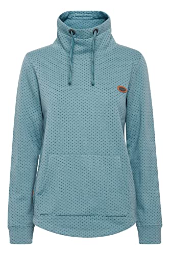 OXMO OXAmini Tube SW Damen Langes Sweatshirt Pullover Longpullover hoher Tube-Kragen Stehkragen mit Kordelzug offenes Bündchen Punkte-Muster Dots, Größe:L, Farbe:Smoke Blue Melange (1744121) von OXMO