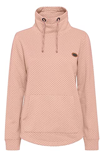 OXMO OXAmini Tube SW Damen Langes Sweatshirt Pullover Longpullover hoher Tube-Kragen Stehkragen mit Kordelzug offenes Bündchen Punkte-Muster Dots, Größe:M, Farbe:Mahogany Rose Melange (1515111) von OXMO