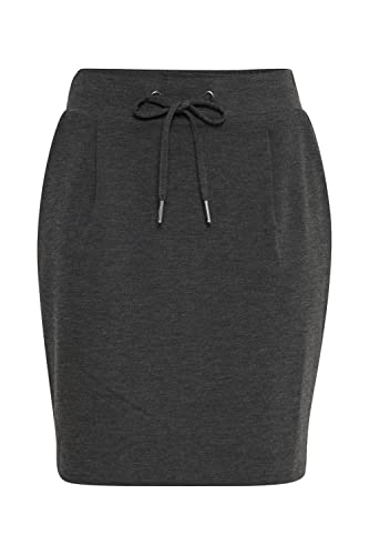 OXMO OXArna Damen Kurzer Rock Midi-Länge elastischer Bund mit Kordeln, Größe:S, Farbe:Medium Grey Melange (200687) von OXMO