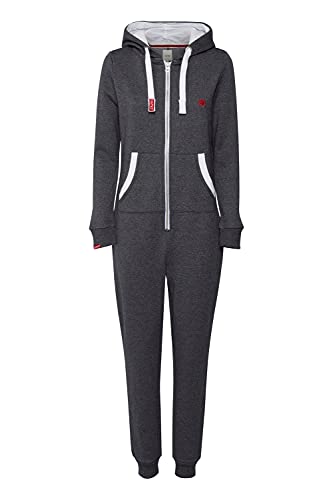 OXMO OXBenna Damen Overall Jogginganzug OneSize mit Kapuze Kordel Kängurutasche Baumwollmischung Regular fit, Größe:S, Farbe:MED Grey M (798254) von OXMO