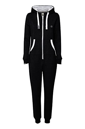 OXMO OXBenna Damen Overall Jogginganzug OneSize mit Kapuze Kordel Kängurutasche Baumwollmischung Regular fit, Größe:XS, Farbe:Black (799000) von OXMO