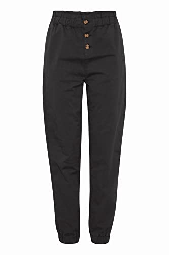 OXMO OXCOBIE Damen Hose Stoffhose Baumwolle mit Stretch Paperbag Hose mit elastischem Bund und Knopfleiste High-Waist Loose-Fit, Größe:XXL, Farbe:Black (194007) von OXMO