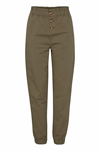 OXMO OXCOBIE Damen Hose Stoffhose Baumwolle mit Stretch Paperbag Hose mit elastischem Bund und Knopfleiste High-Waist Loose-Fit, Größe:L, Farbe:Ivy Green (190512) von OXMO