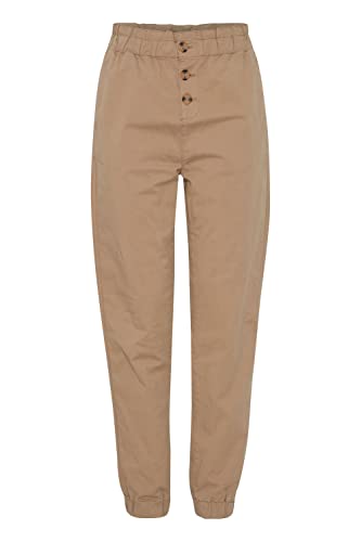OXMO OXCOBIE Damen Hose Stoffhose Baumwolle mit Stretch Paperbag Hose mit elastischem Bund und Knopfleiste High-Waist Loose-Fit, Größe:S, Farbe:Dune (171009) von OXMO