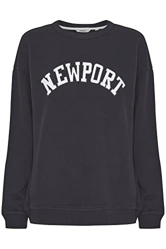 OXMO OXCOLEEN Damen Sweatshirt Pullover Sweater O-Neck Crewneck College-Look Frontprint überschnittene Ärmel 100% Baumwolle, Größe:2XL, Farbe:Black (194007) von OXMO