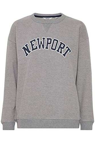 OXMO OXCOLEEN Damen Sweatshirt Pullover Sweater O-Neck Crewneck College-Look Frontprint überschnittene Ärmel 100% Baumwolle, Größe:M, Farbe:Medium Grey Melange (201146) von OXMO