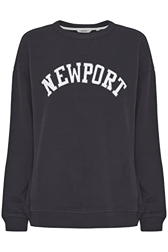 OXMO OXCOLEEN Damen Sweatshirt Pullover Sweater O-Neck Crewneck College-Look Frontprint überschnittene Ärmel 100% Baumwolle, Größe:XS, Farbe:Black (194007) von OXMO