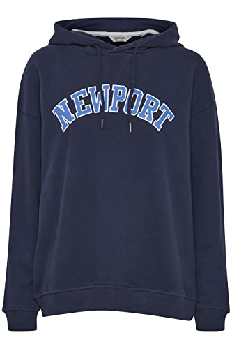 OXMO OXCOLISA Damen Kapuzenpullover Hoodie Pullover mit Kapuze 100% Baumwolle College-Look Frontprint überschnittene Ärmel, Größe:L, Farbe:Total Eclipse (194010) von OXMO