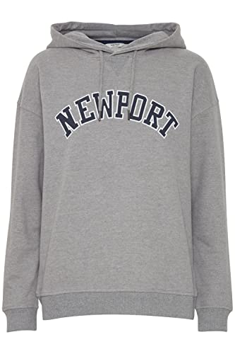 OXMO OXCOLISA Damen Kapuzenpullover Hoodie Pullover mit Kapuze 100% Baumwolle College-Look Frontprint überschnittene Ärmel, Größe:XL, Farbe:Medium Grey Melange (201146) von OXMO