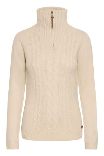 OXMO OXCarry Damen Strickpullover Troyer Grobstrick Pullover mit Troyerkragen Rippbündchen Label-Details Regular fit, Größe:L, Farbe:Cement Melange (1407081) von OXMO