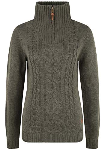 OXMO OXCarry Damen Strickpullover Troyer Grobstrick Pullover mit Troyerkragen Rippbündchen Label-Details Regular fit, Größe:S, Farbe:Dark Grey (792890) von OXMO