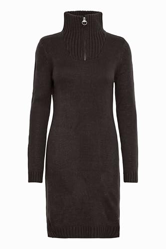 OXMO OXCarryola Damen Kleid Strickkleid Midikleid mit Troyerkragen Rippbündchen Label-Badge Regular fit, Größe:M, Farbe:Black (799000) von OXMO