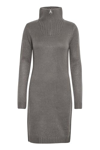 OXMO OXCarryola Damen Kleid Strickkleid Midikleid mit Troyerkragen Rippbündchen Label-Badge Regular fit, Größe:M, Farbe:Dark Grey (792890) von OXMO