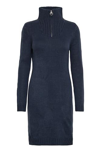 OXMO OXCarryola Damen Kleid Strickkleid Midikleid mit Troyerkragen Rippbündchen Label-Badge Regular fit, Größe:S, Farbe:Insignia B (791991) von OXMO