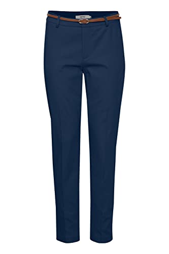 OXMO OXDaisy Pants Damen Hose Chinohose mit Kunstledergürtel Regular-Fit Baumwolle mit Stretch, Größe:40, Farbe:Copenhagen Night (194020) von OXMO
