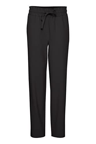 OXMO OXDania Pants Damen Hose Stoffhose mit Stretch Straight Leg Gerades Bein elastischer Bund mit Tunnelzug Regular-Fit, Größe:38, Farbe:Black (200451) von OXMO