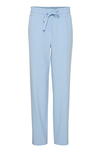 OXMO OXDania Pants Damen Hose Stoffhose mit Stretch Straight Leg Gerades Bein elastischer Bund mit Tunnelzug Regular-Fit, Größe:44, Farbe:Blue Bell (144121) von OXMO