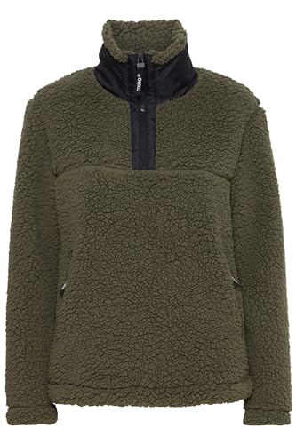 OXMO OXELINA Troyer Sweatshirt Damen Pullover Sweater mit Teddy Fell mit Stehkragen, Größe:M, Farbe:Dusty Olive (180515) von OXMO