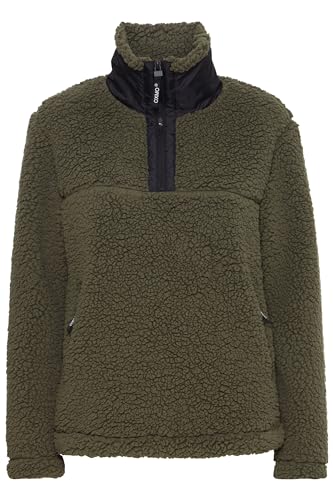 OXMO OXELINA Troyer Sweatshirt Damen Pullover Sweater mit Teddy Fell mit Stehkragen, Größe:XS, Farbe:Dusty Olive (180515) von OXMO