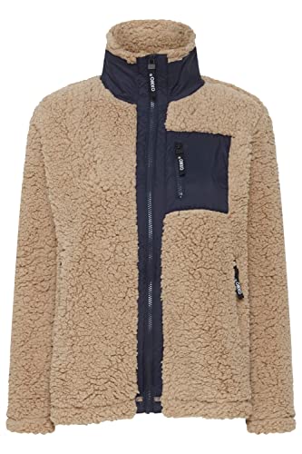 OXMO OXEllin Sweatjacke Damen Jacke mit Teddyfutter außen kurz mit Stehkragen, Größe:L, Farbe:Doeskin (151308) von OXMO