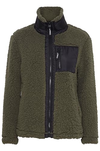 OXMO OXEllin Sweatjacke Damen Jacke mit Teddyfutter außen kurz mit Stehkragen, Größe:XS, Farbe:Dusty Olive (180515) von OXMO